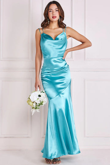 Satin Cowl Neck With Strappy Back Maxi Goddiva